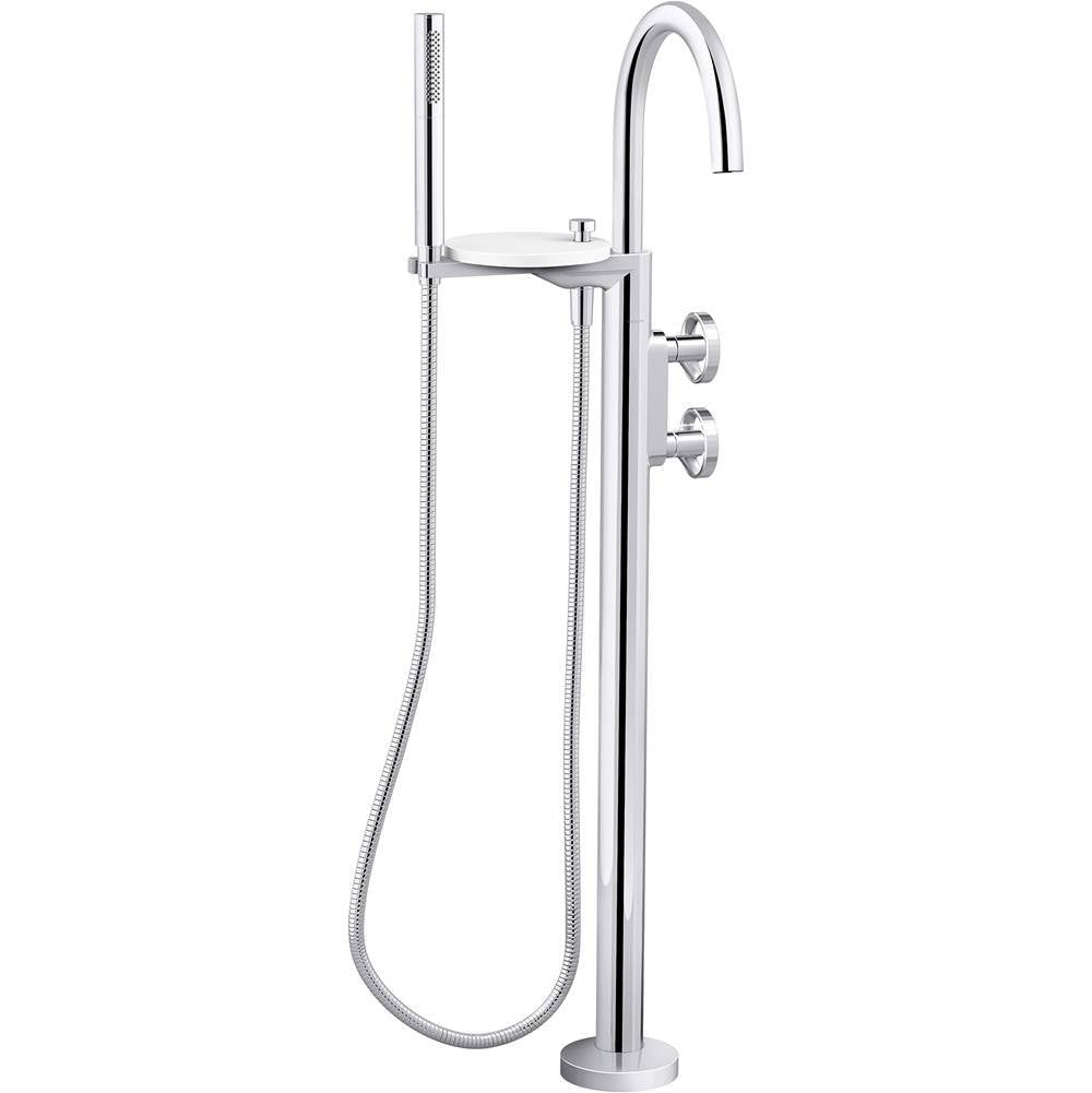 Kohler - Components Floor-mount bath filler trim with industrial handles and handshower - Polished Chrome