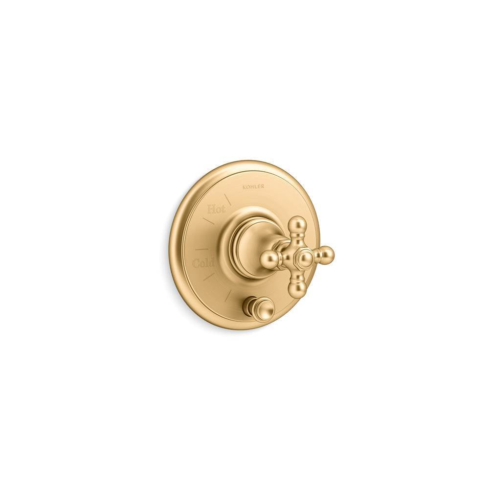 Kohler - Artifacts Rite-Temp valve trim with push-button diverter and cross handle - Vibrant Brushed Moderne Brass