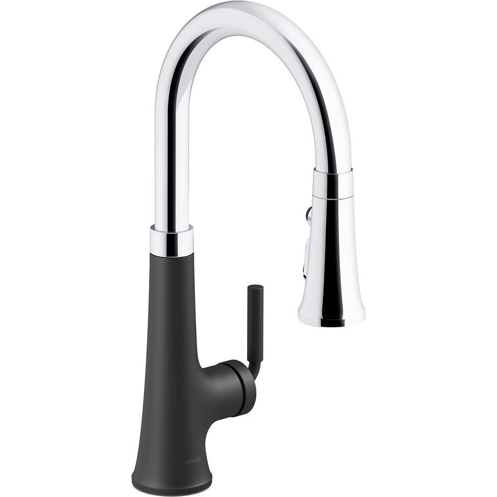 Kohler - Tone Pull-down kitchen sink faucet with three-function sprayhead - Polished Chrome With Matte Black