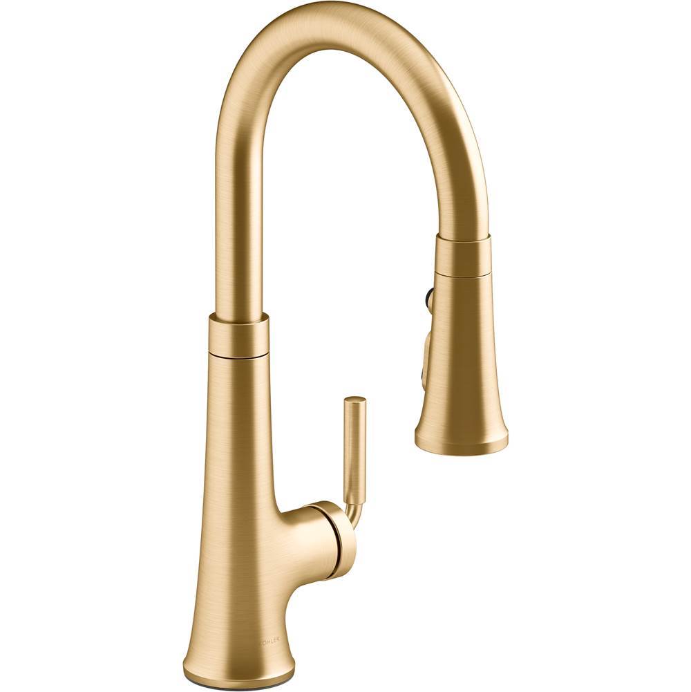 Kohler - Tone Pull-down kitchen sink faucet with three-function sprayhead - Vibrant Brushed Moderne Brass