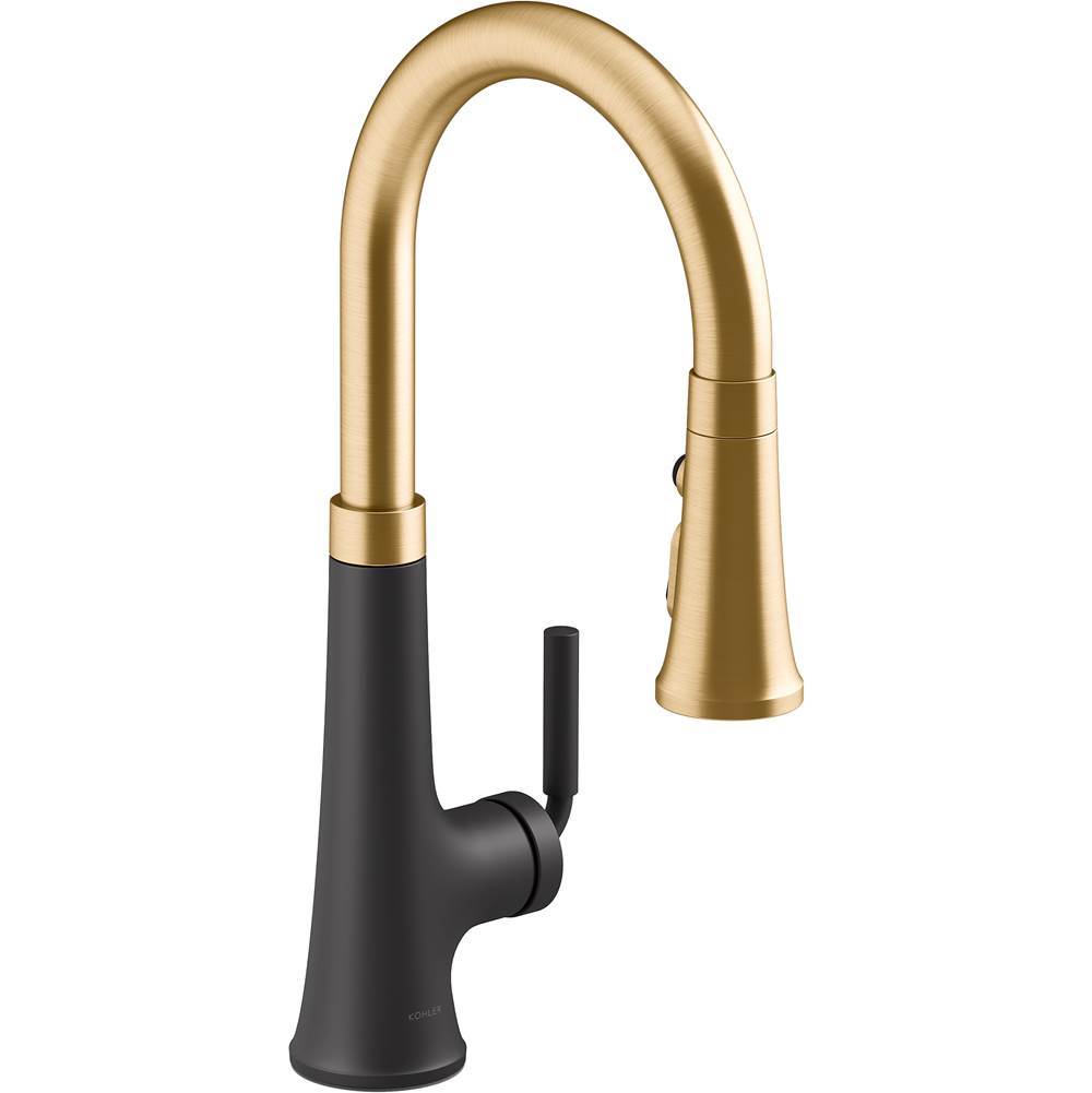 Kohler - Tone Pull-down kitchen sink faucet with three-function sprayhead - Matte Black with Brushed Moderne Brass