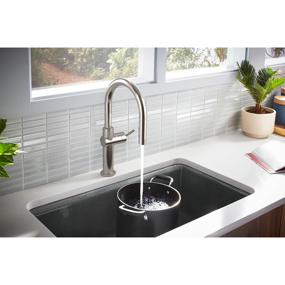 Crue Pull-down kitchen sink faucet with three-function sprayhead