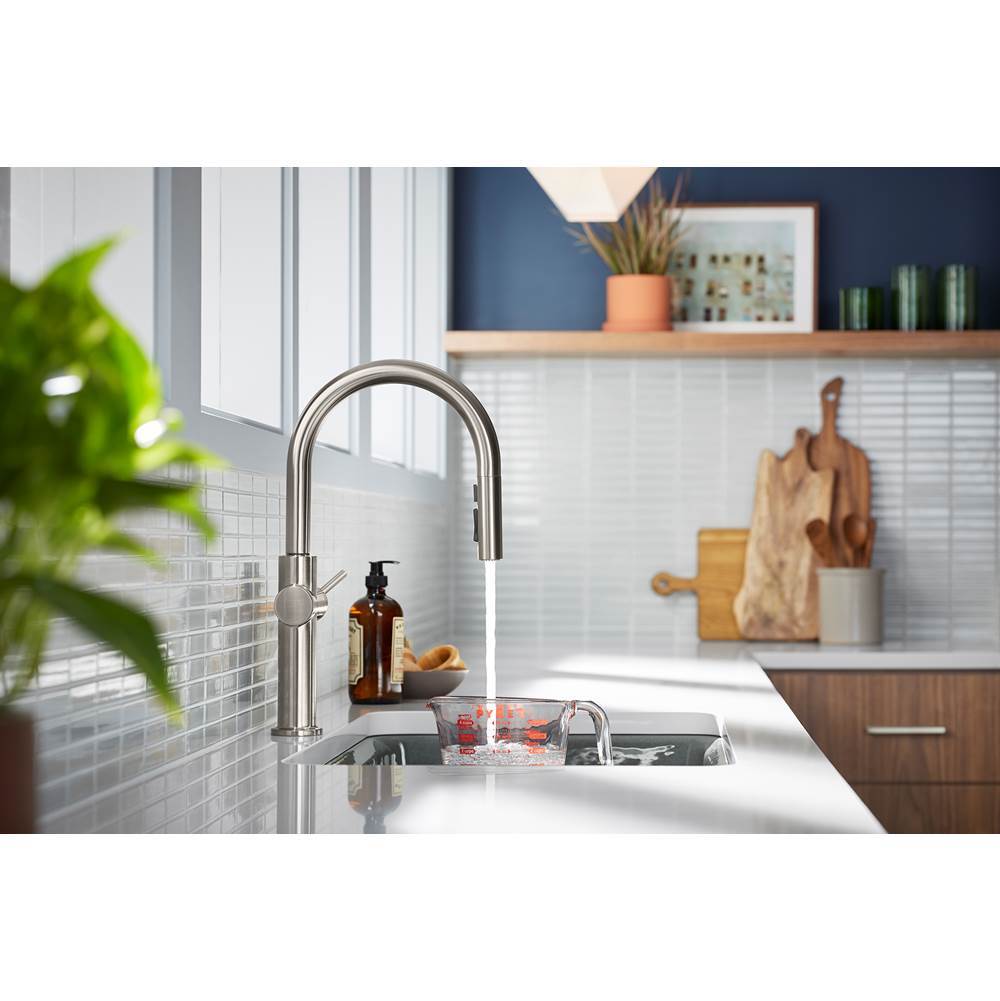 Crue Pull-down kitchen sink faucet with three-function sprayhead