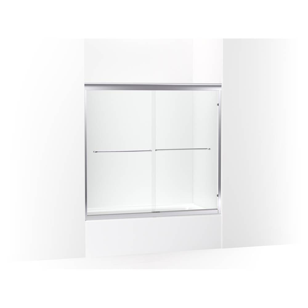 Kohler - Fluence 52'' - 57'' W x 55-1/2'' H sliding bath door with 1/4'' thick Crystal Clear glass - Bright Polished Silver