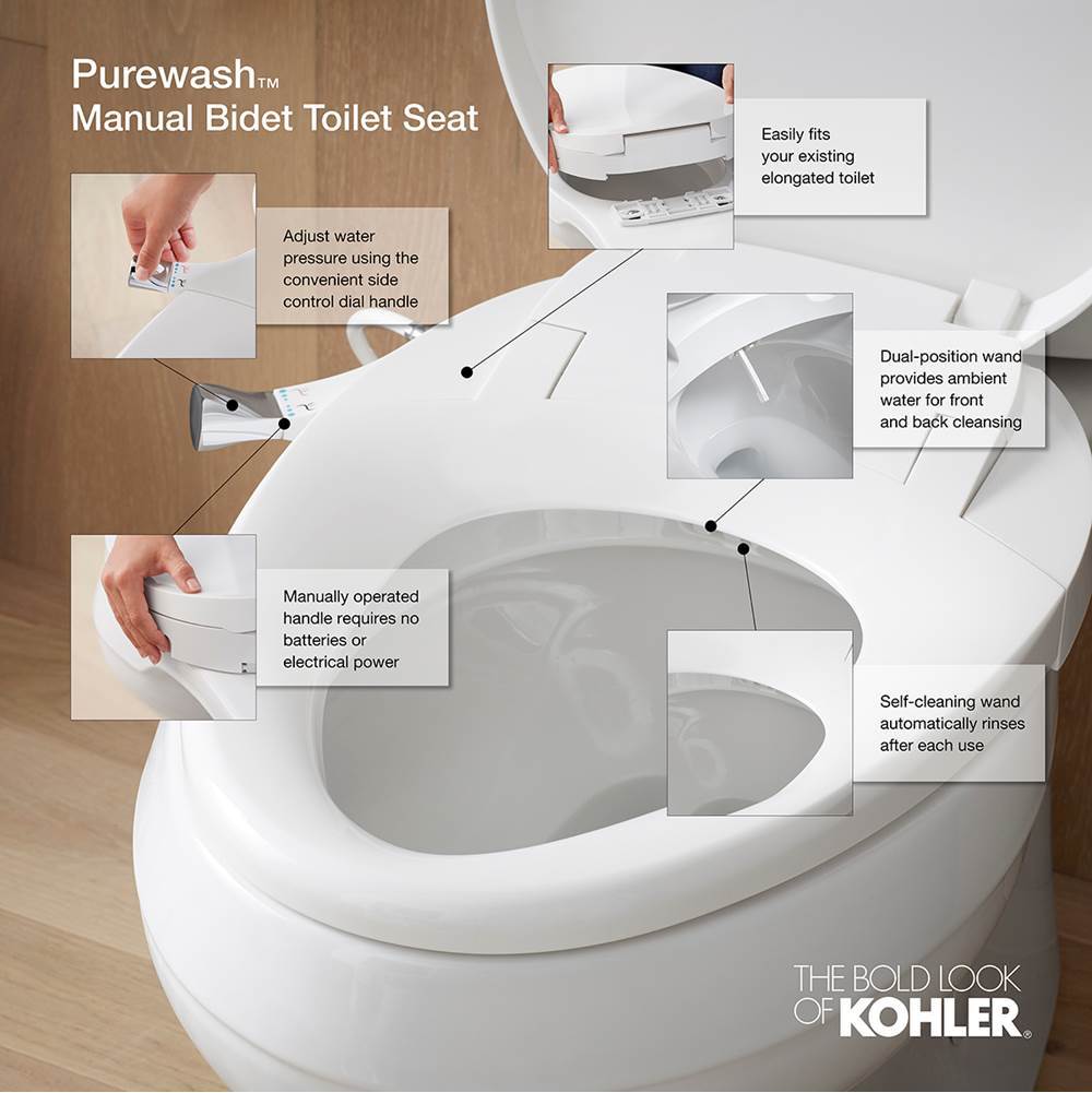 PureWash M300 Elongated manual bidet toilet seat