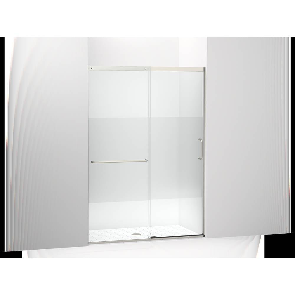 Kohler - Elate Sliding shower door, 75-1/2'' H x 50-1/4 - 53-5/8'' W, with heavy 5/16'' thick Crystal Clear glass with privacy band - Matte Nickel
