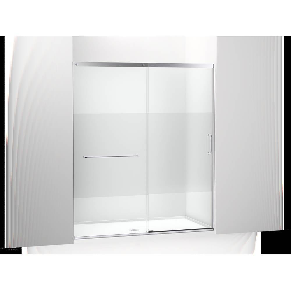 Kohler - Elate Sliding shower door, 75-1/2'' H x 62-1/4 - 65-5/8'' W with heavy 5/16'' thick Crystal Clear glass with privacy band - Bright Silver