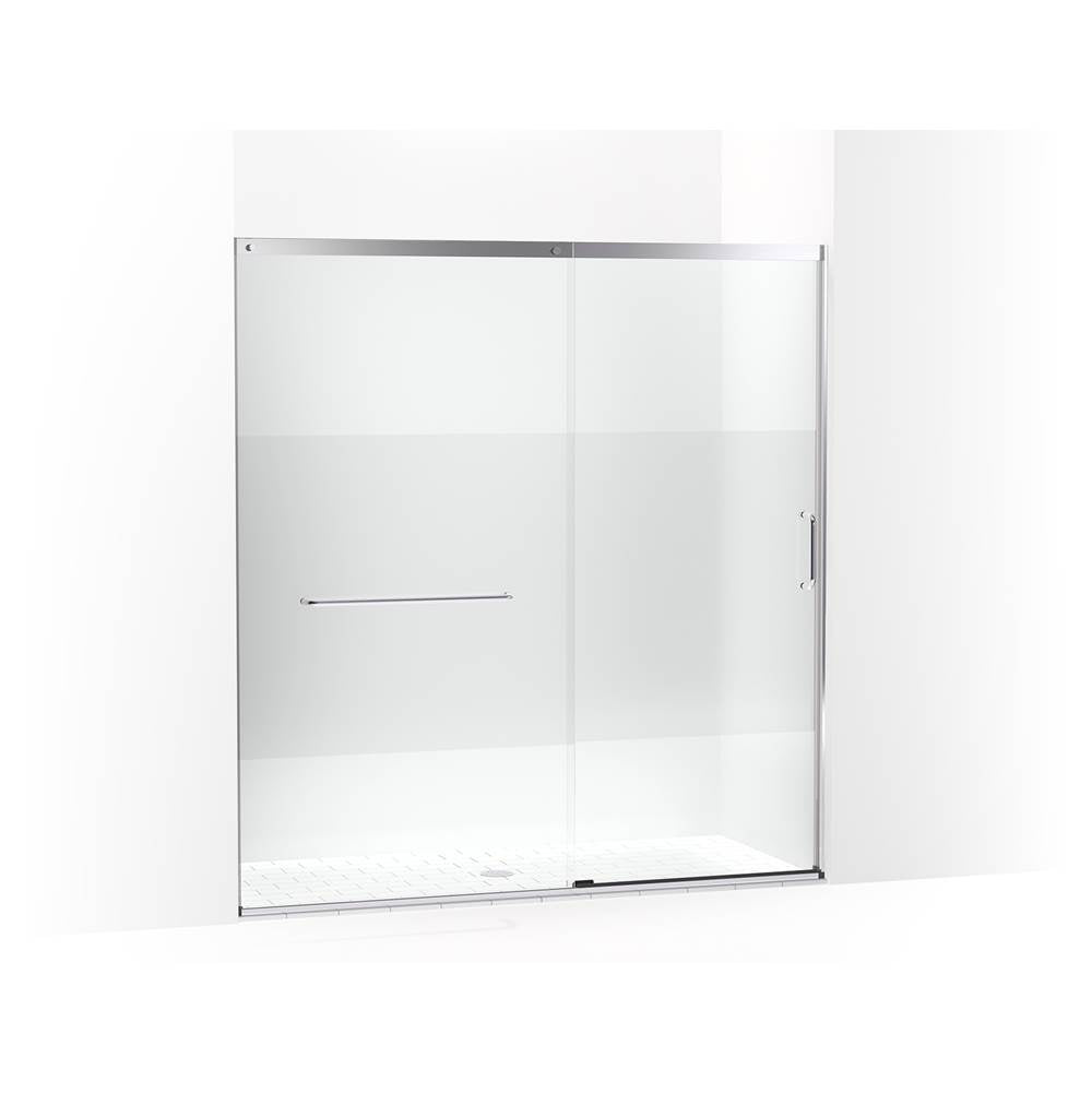 Elate Sliding shower door, 75-1/2'' H x 68-1/4 - 71-5/8'' W, with heavy 5/16'' thick Crystal Clear glass with privacy band