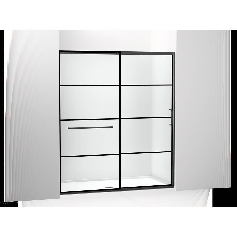 Kohler - Elate Sliding shower door, 75-1/2'' H x 62-1/4 - 65-5/8'' W, with heavy 5/16'' thick Crystal Clear glass with rectangular grille pattern - Matte Black