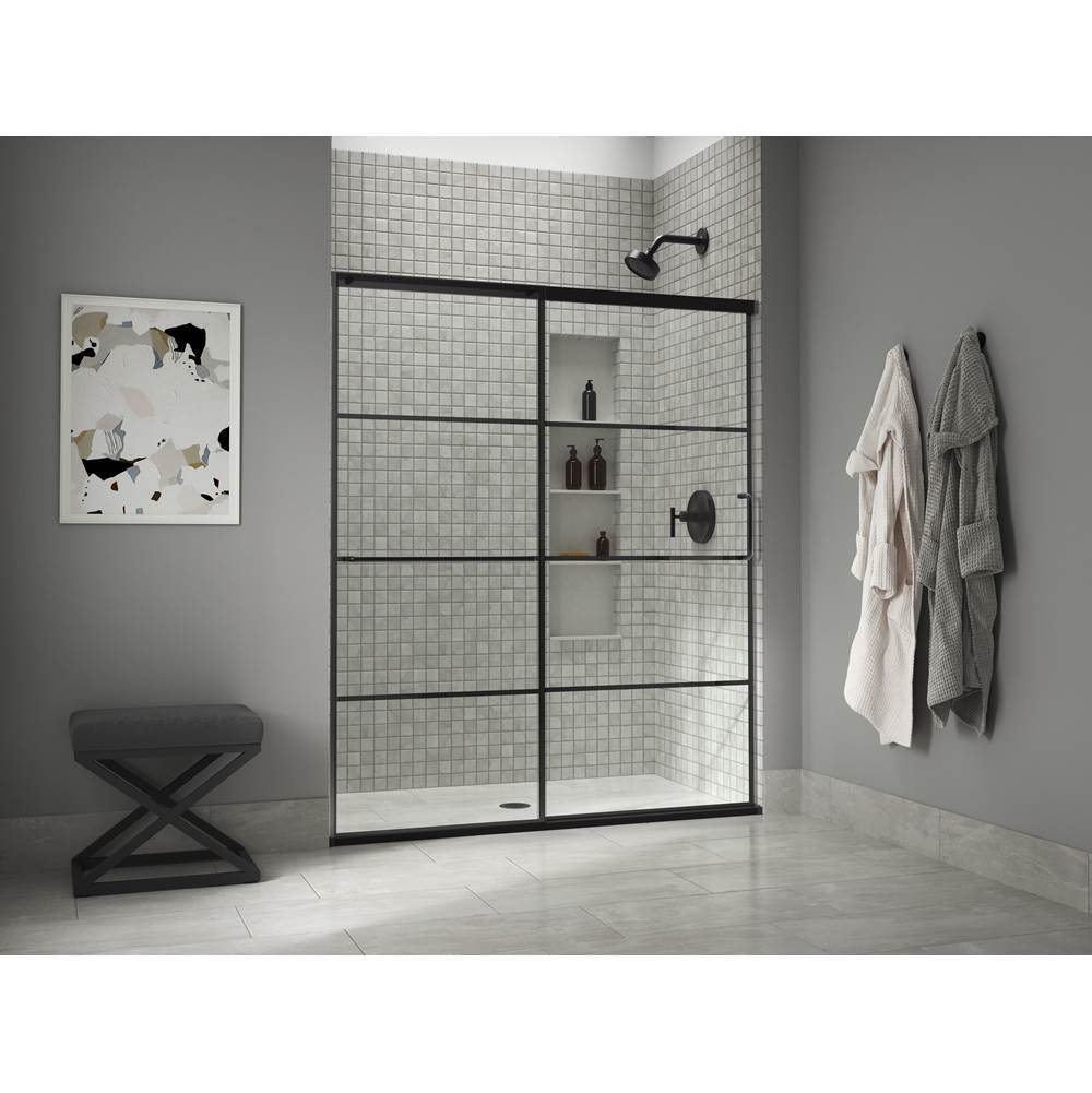 Elate Sliding shower door, 70-1/2'' H x 56-1/4 - 59-5/8'' W, with 1/4'' thick Crystal Clear glass with rectangular grille pattern