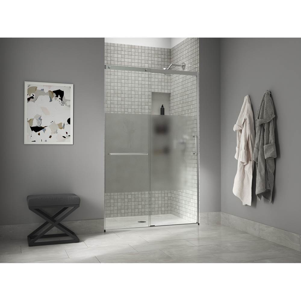 Elate Sliding shower door, 75-1/2'' H x 44-1/4 - 47-5/8'' W, with heavy 5/16'' thick Crystal Clear glass with privacy band