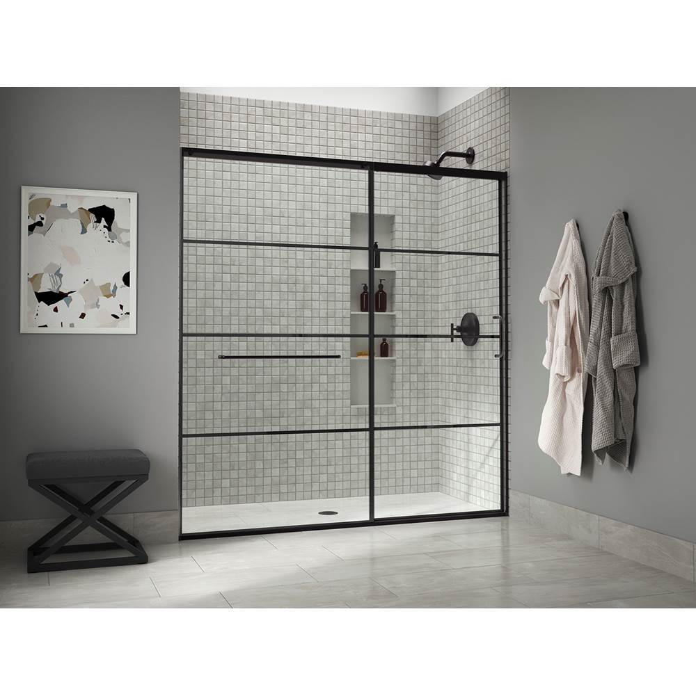 Kohler - Elate Sliding shower door, 75-1/2'' H x 68-1/4 - 71-5/8'' W, with heavy 5/16'' thick Crystal Clear glass with rectangular grille pattern - Matte Black