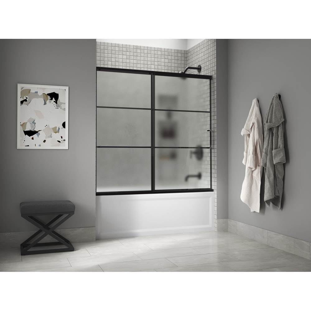 Elate Sliding bath door, 56-3/4'' H x 56-1/4 - 59-5/8'' W, with 1/4'' thick Frosted glass with rectangular grille pattern