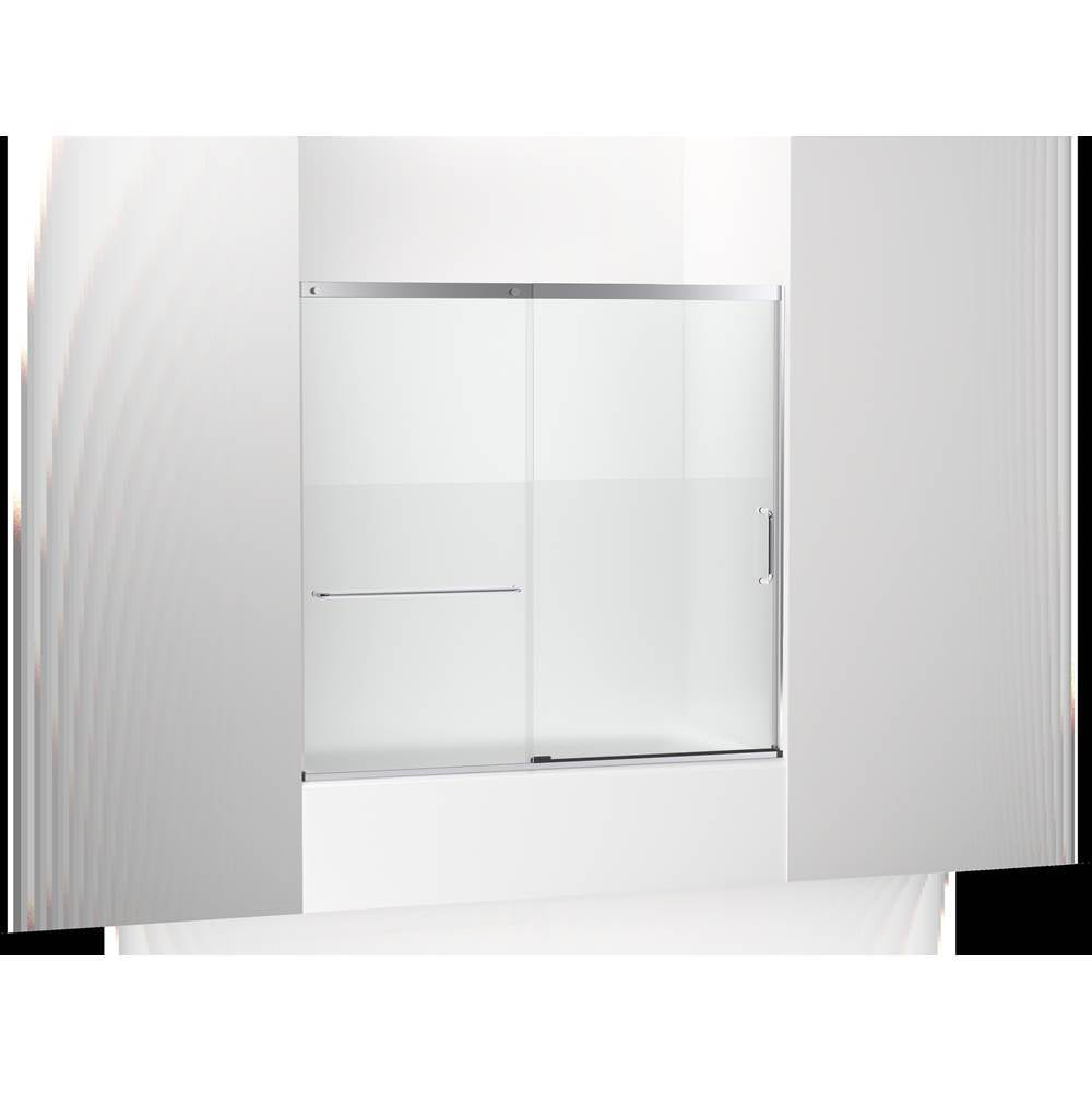 Kohler - Elate Sliding bath door, 56-3/4'' H x 56-1/4 - 59-5/8'' W with heavy 5/16'' thick Crystal Clear glass with privacy band - Bright Silver
