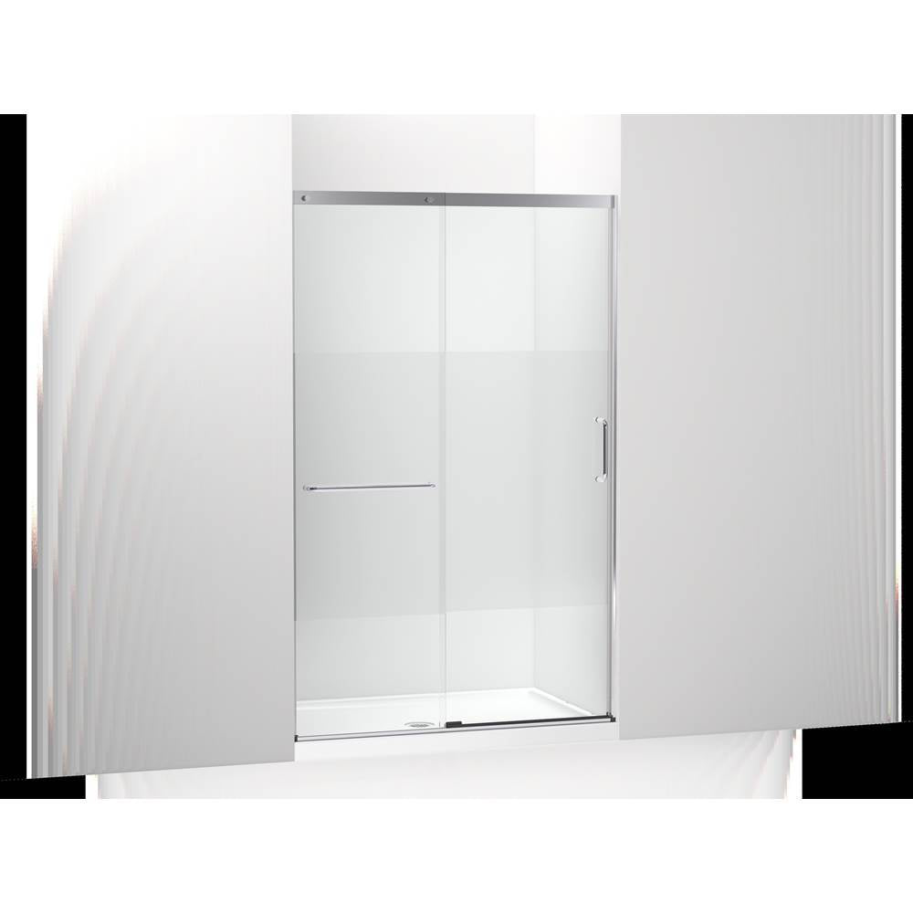 Kohler - Elate Sliding shower door, 75-1/2'' H x 44-1/4 - 47-5/8'' W, with heavy 5/16'' thick Crystal Clear glass with privacy band - Bright Silver