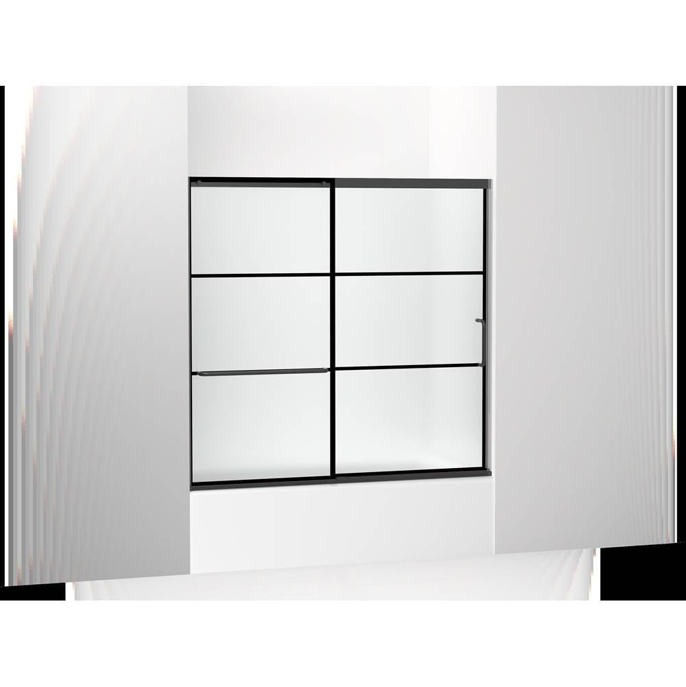 Kohler - Elate Sliding bath door, 56-3/4'' H x 56-1/4 - 59-5/8'' W, with 1/4'' thick Frosted glass with rectangular grille pattern - Matte Black
