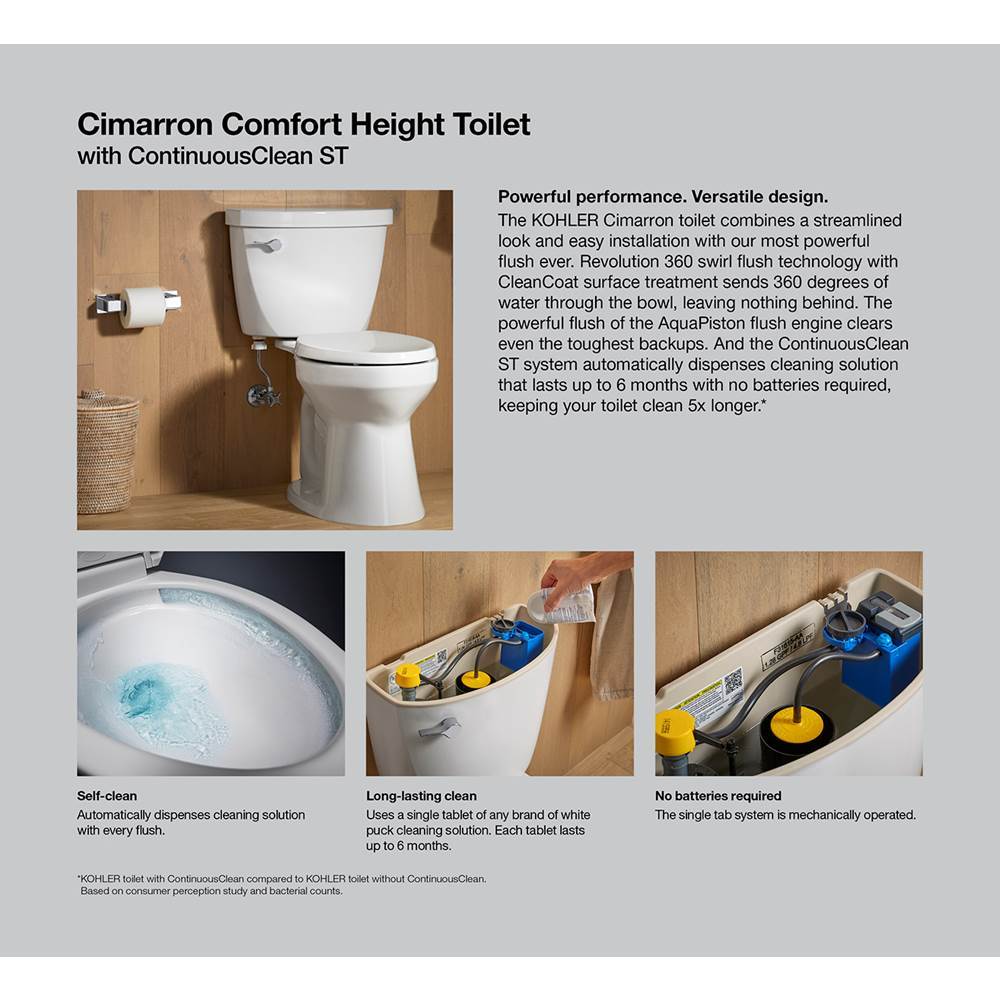 Cimarron ContinuousClean ST two-piece round-front toilet, 1.28 gpf