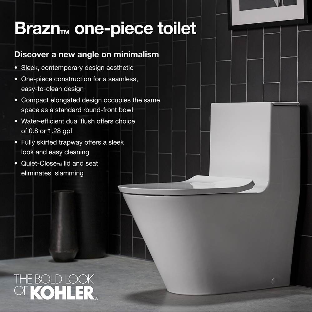 Brazn One-piece compact elongated toilet with skirted trapway, dual-flush