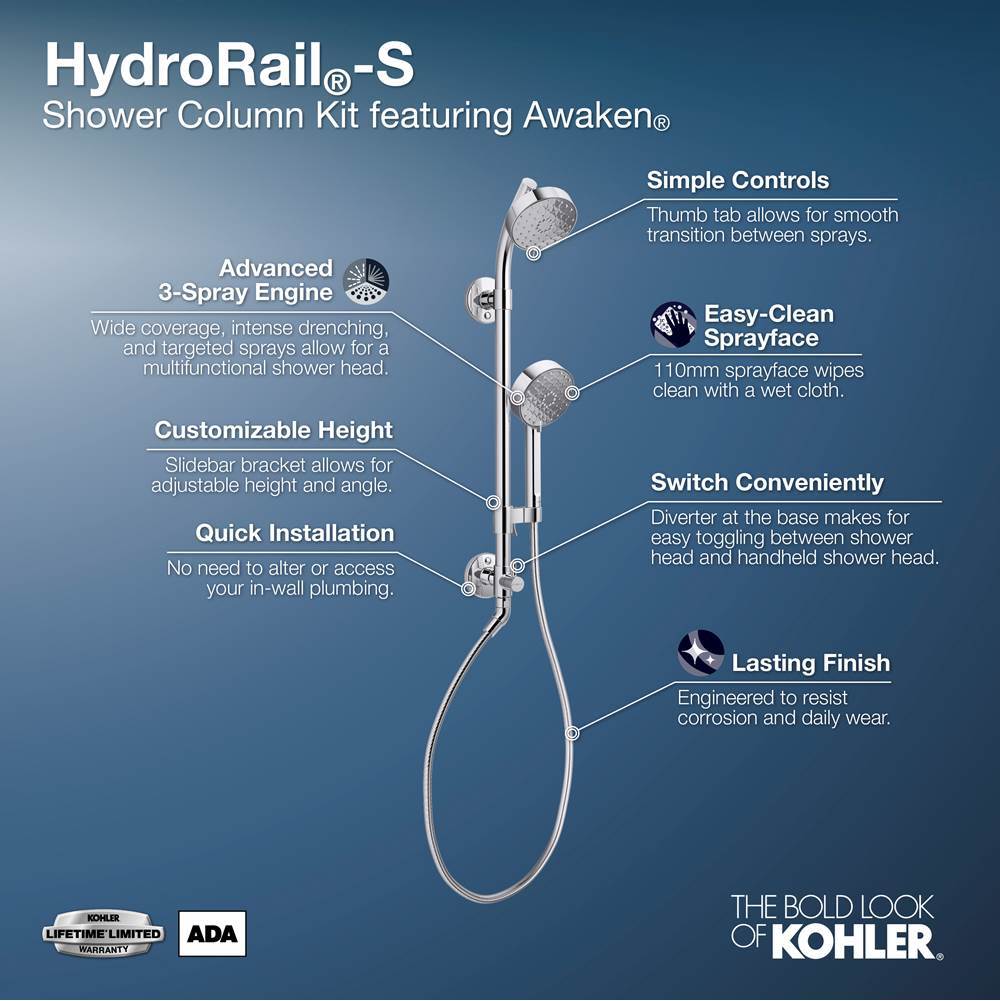 Awaken HydroRail-S shower column kit, 2.5 gpm