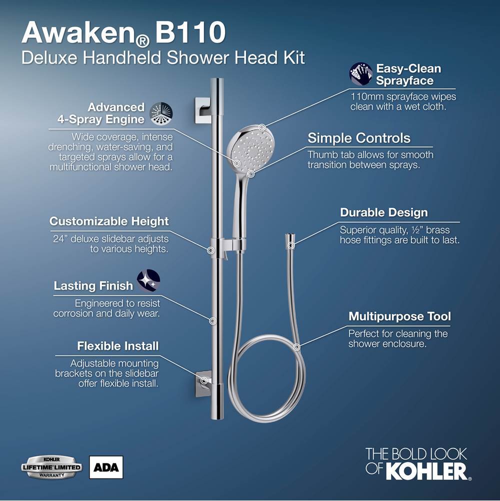 Awaken B110 30'' deluxe four-function handshower kit, 2.5 gpm