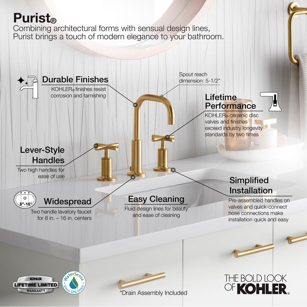 Purist Widespread bathroom sink faucet with Cross handles, 1.2 gpm