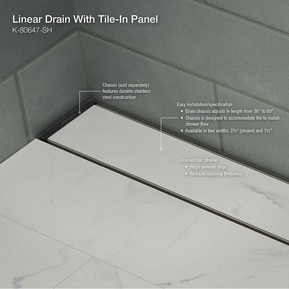 1-1/4'' x 60'' linear drain grate with tile-in panel