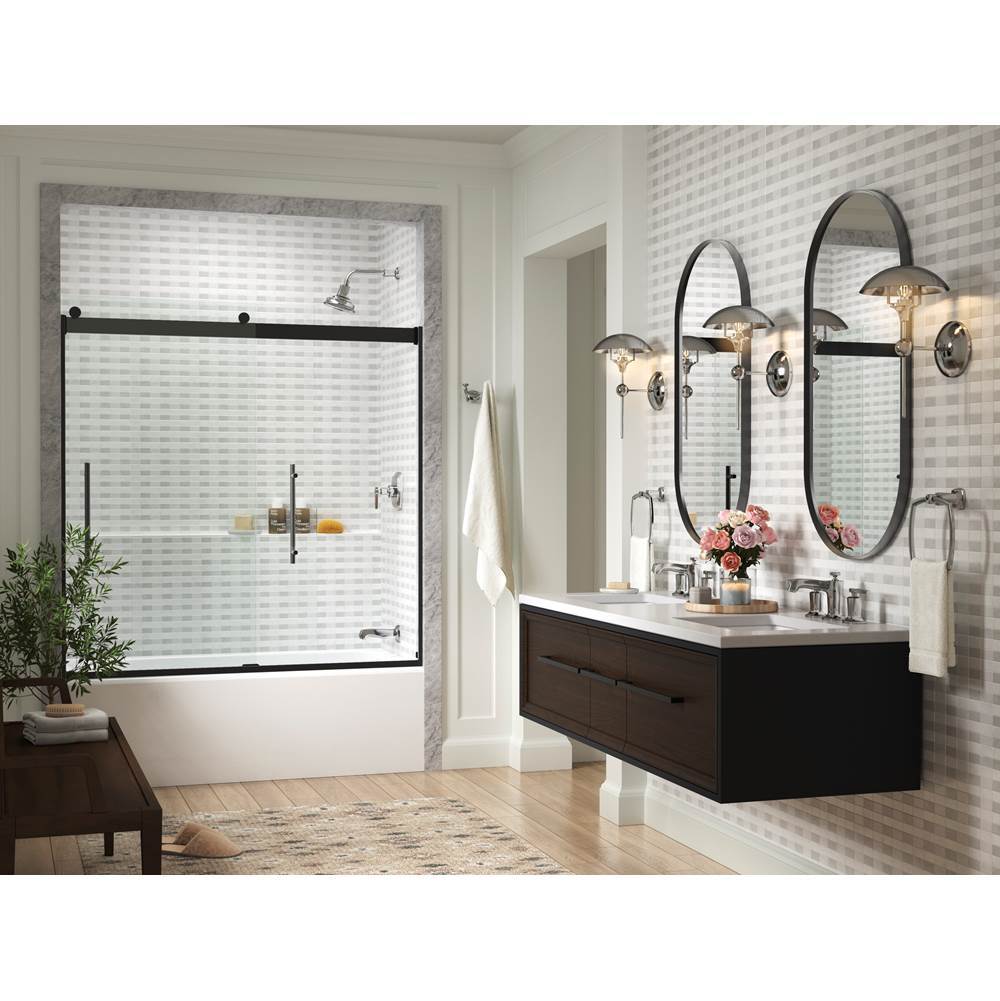 Levity Plus Frameless sliding bath door, 61-9/16'' H x 56-5/8 - 59-5/8'' W, with 5/16''-thick Crystal Clear glass