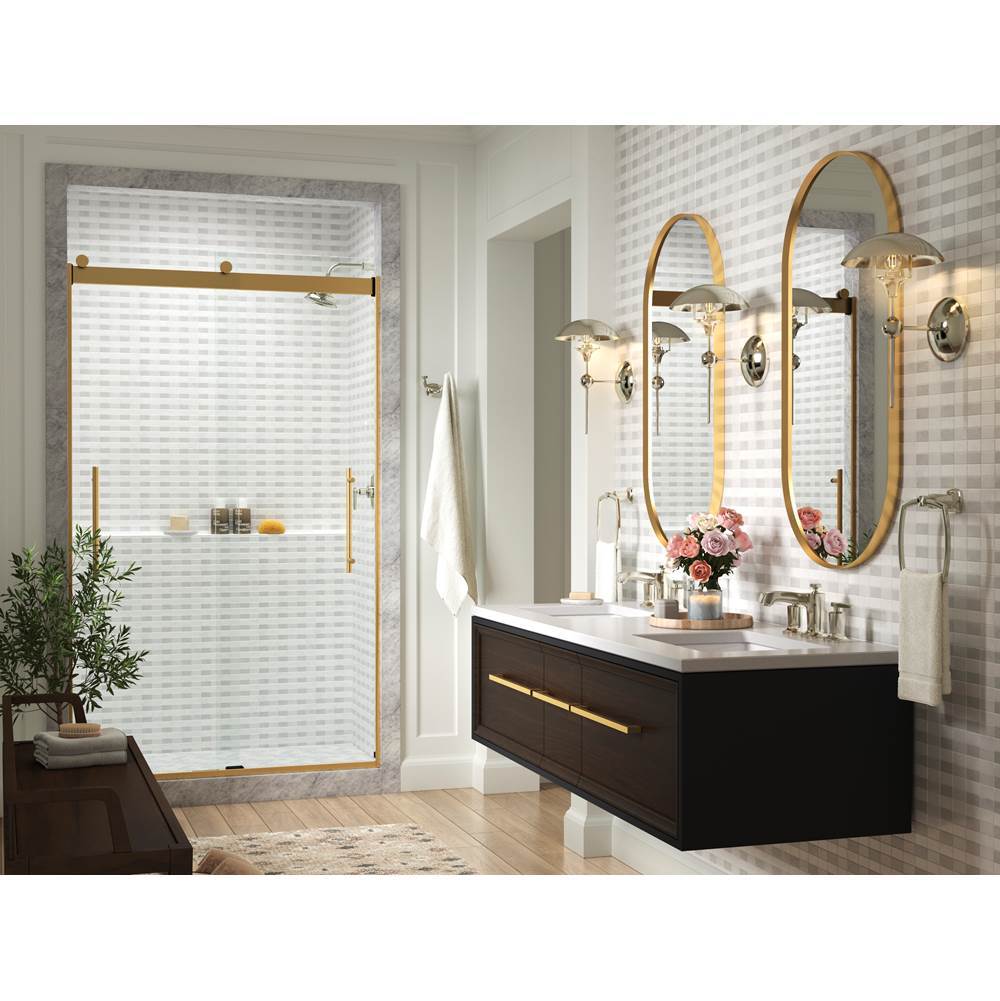 Levity Plus Frameless sliding shower door, 77-9/16'' H x 56-5/8 - 59-5/8'' W, with 5/16''-thick Crystal Clear glass