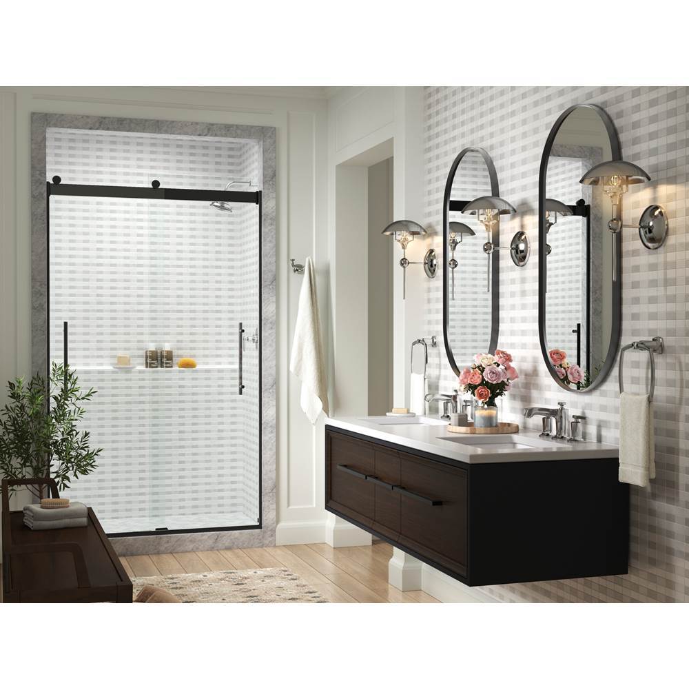 Levity Plus Frameless sliding shower door, 77-9/16'' H x 56-5/8 - 59-5/8'' W, with 5/16''-thick Crystal Clear glass