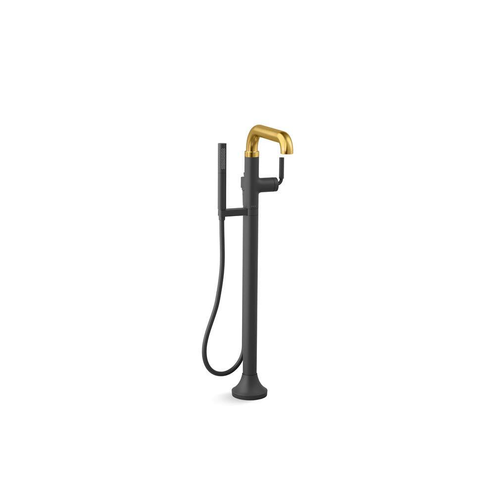 Kohler - ToneE Floor-mount bath filler trim with handshower - Matte Black with Brushed Moderne Brass