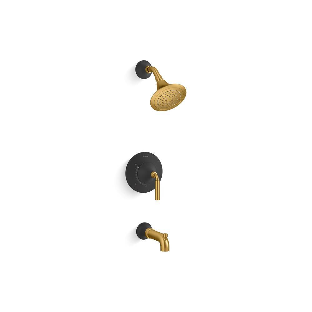 Kohler - ToneE Rite-Temp bath and shower trim kit, 2.5 gpm - Matte Black with Brushed Moderne Brass