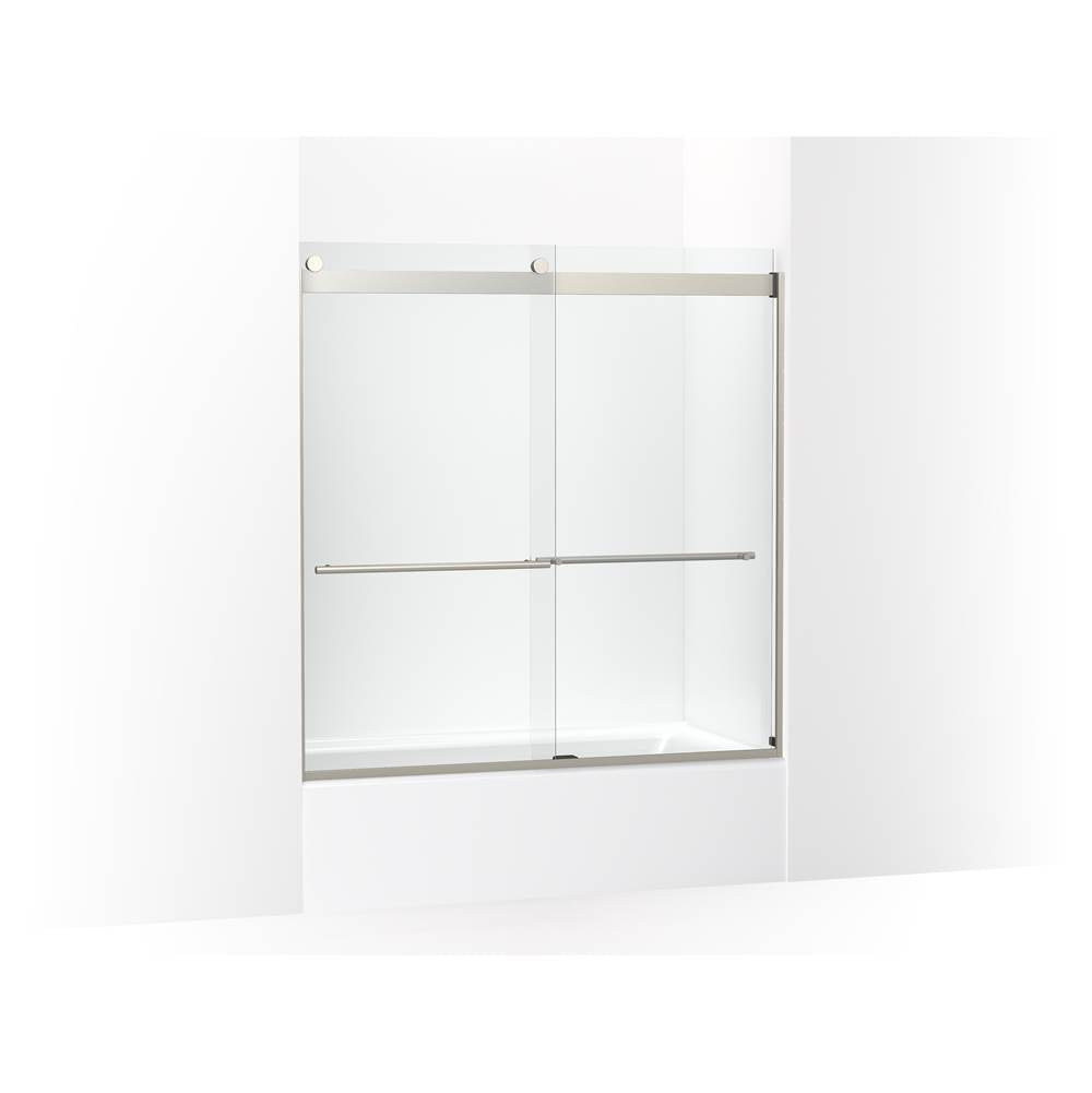 Kohler - Levity Plus Frameless sliding bath door, 61-9/16'' H x 56-5/8 - 59-5/8'' W, with 5/16''-thick Crystal Clear glass - Anodized Brushed Nickel