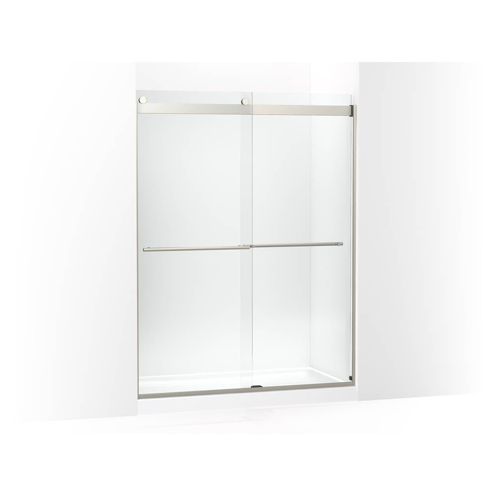Kohler - Levity Plus Frameless sliding shower door, 77-9/16'' H x 56-5/8 - 59-5/8'' W, with 5/16''-thick Crystal Clear glass - Anodized Brushed Nickel