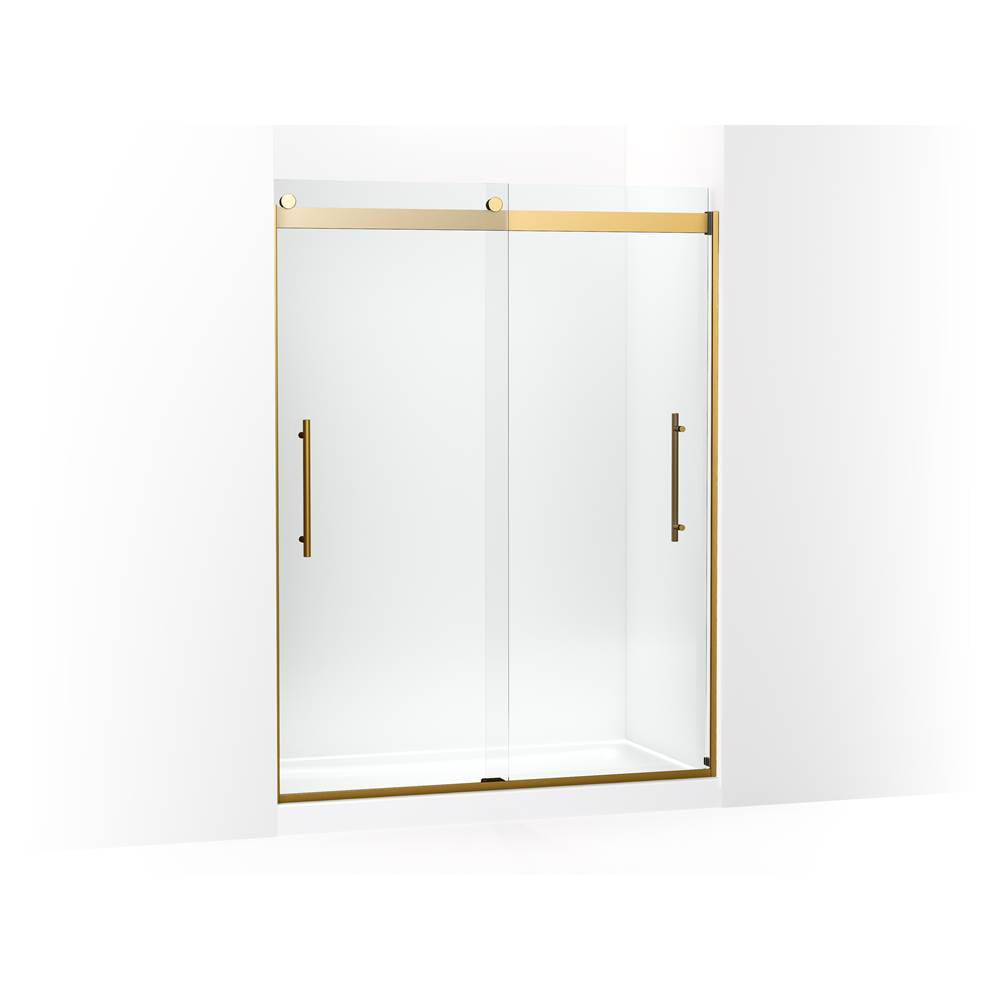 Kohler - Levity Plus Frameless sliding shower door, 77-9/16'' H x 56-5/8 - 59-5/8'' W, with 5/16''-thick Crystal Clear glass - Vibrant Brushed Moderne Brass