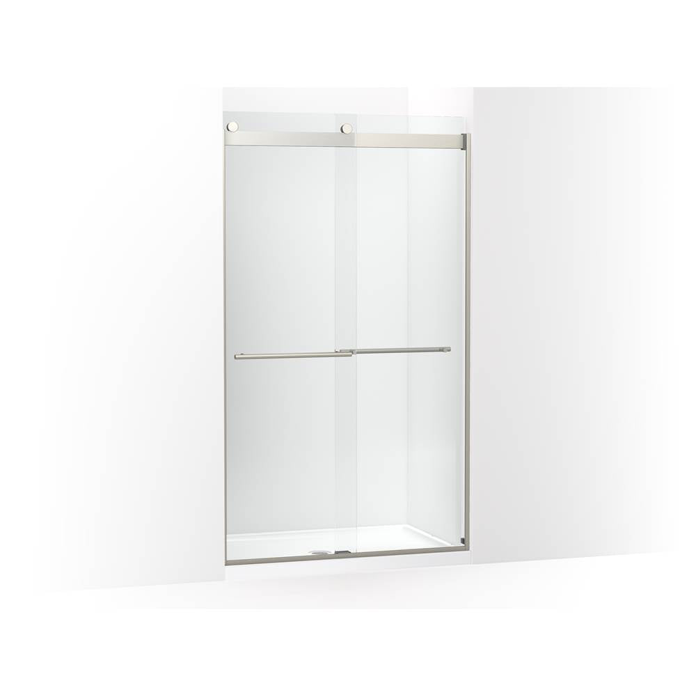 Kohler - Levity Plus Frameless sliding shower door, 81-5/8'' H x 44-5/8 - 47-5/8'' W, with 3/8''-thick Crystal Clear glass - Anodized Brushed Nickel