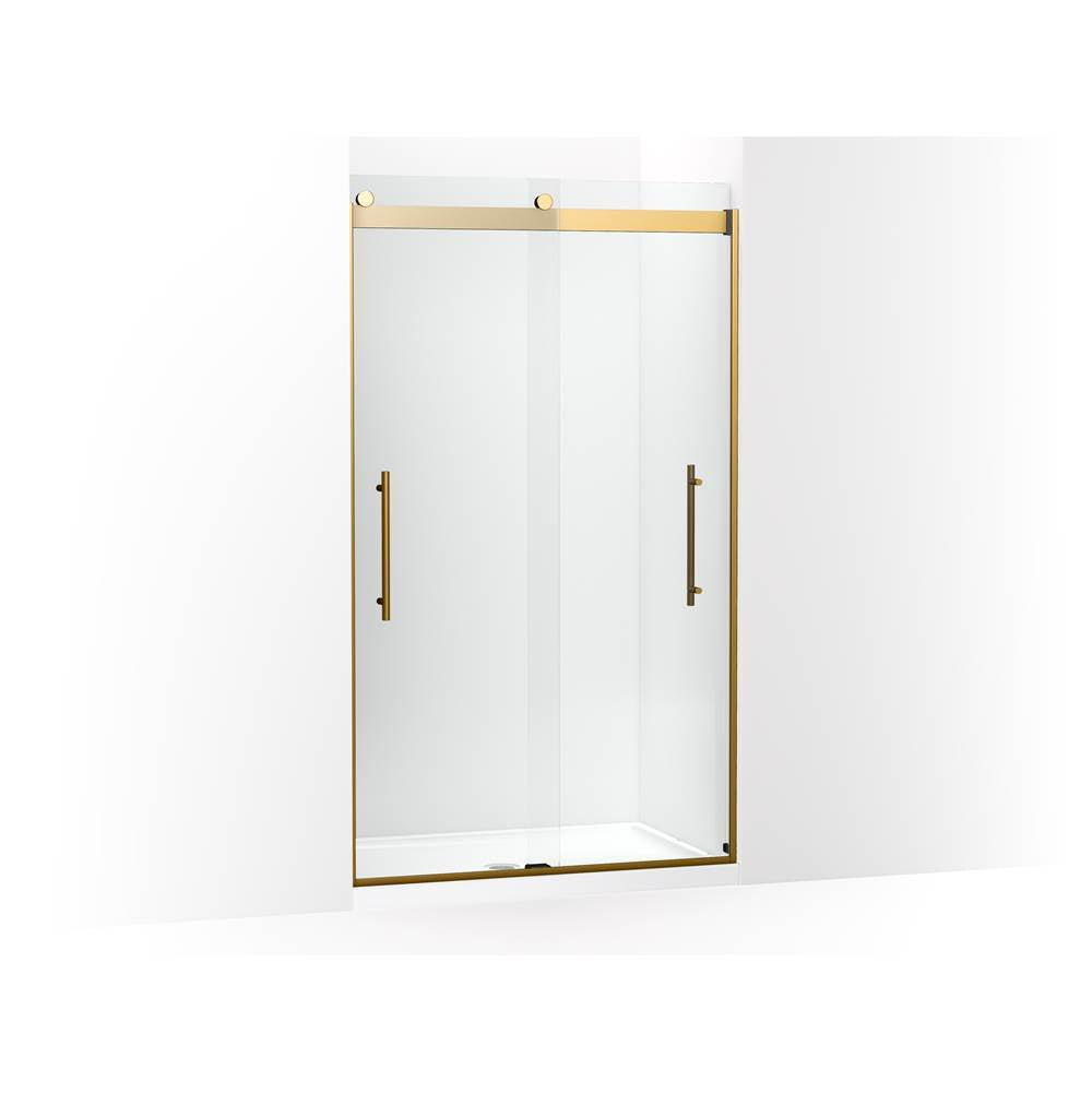 Kohler - Levity Plus Frameless sliding shower door, 81-5/8'' H x 44-5/8 - 47-5/8'' W, with 3/8''-thick Crystal Clear glass - Vibrant Brushed Moderne Brass