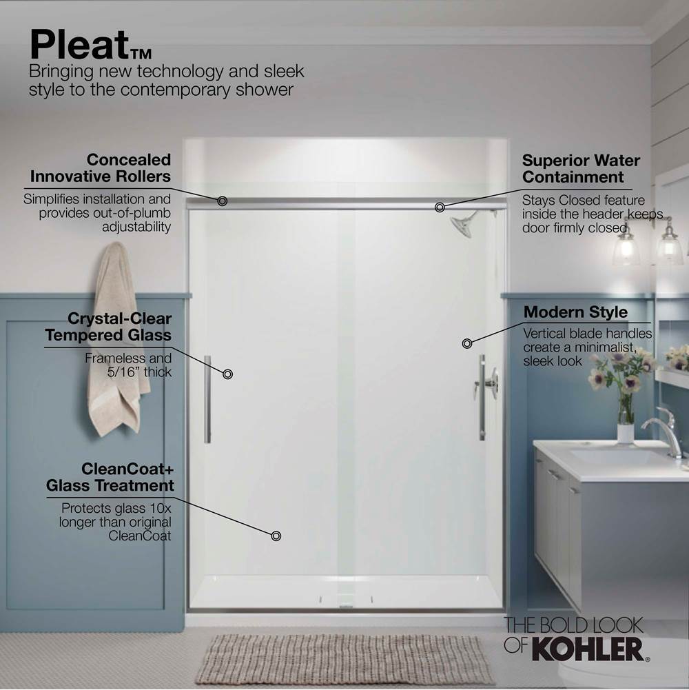 Pleat 79-1/16'' H sliding shower door with 5/16''-thick glass