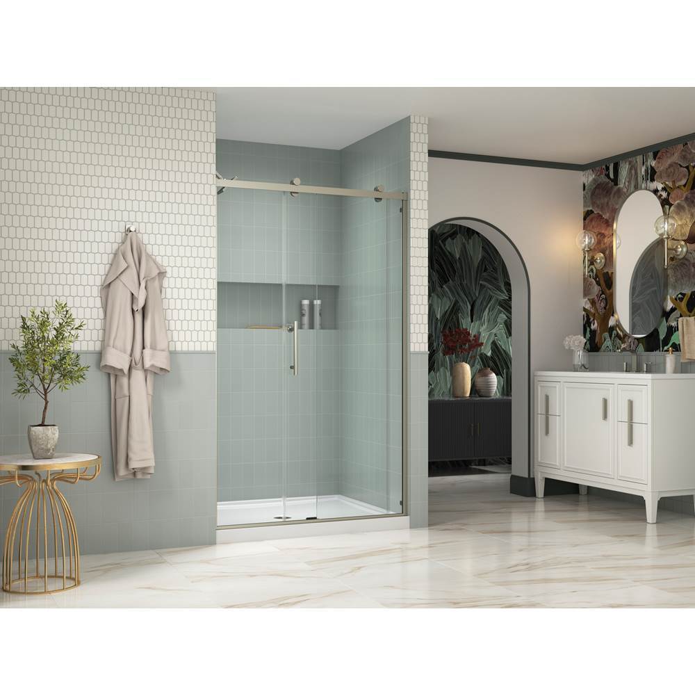 Rely 77'' H sliding shower door with 3/8''-thick glass