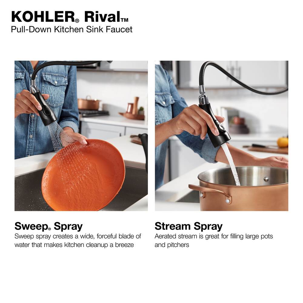 Rival Pull-down kitchen sink faucet with two-function sprayhead