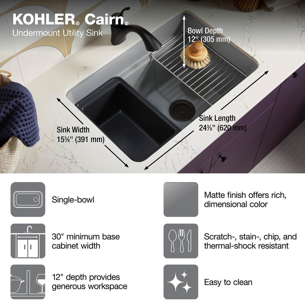 Cairn 27-1/2'' undermount single-bowl utility sink