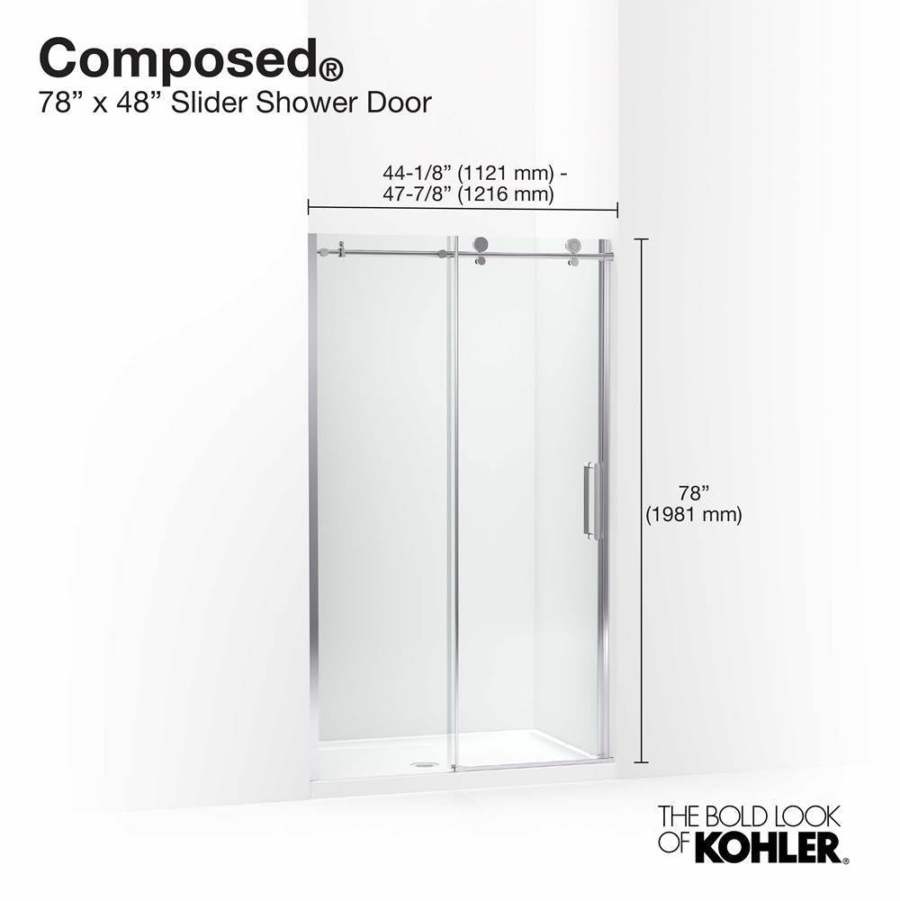 ComposedE Sliding shower door, 78'' H x 44-1/8 - 47-7/8'' W, with 3/8'' thick Crystal Clear glass