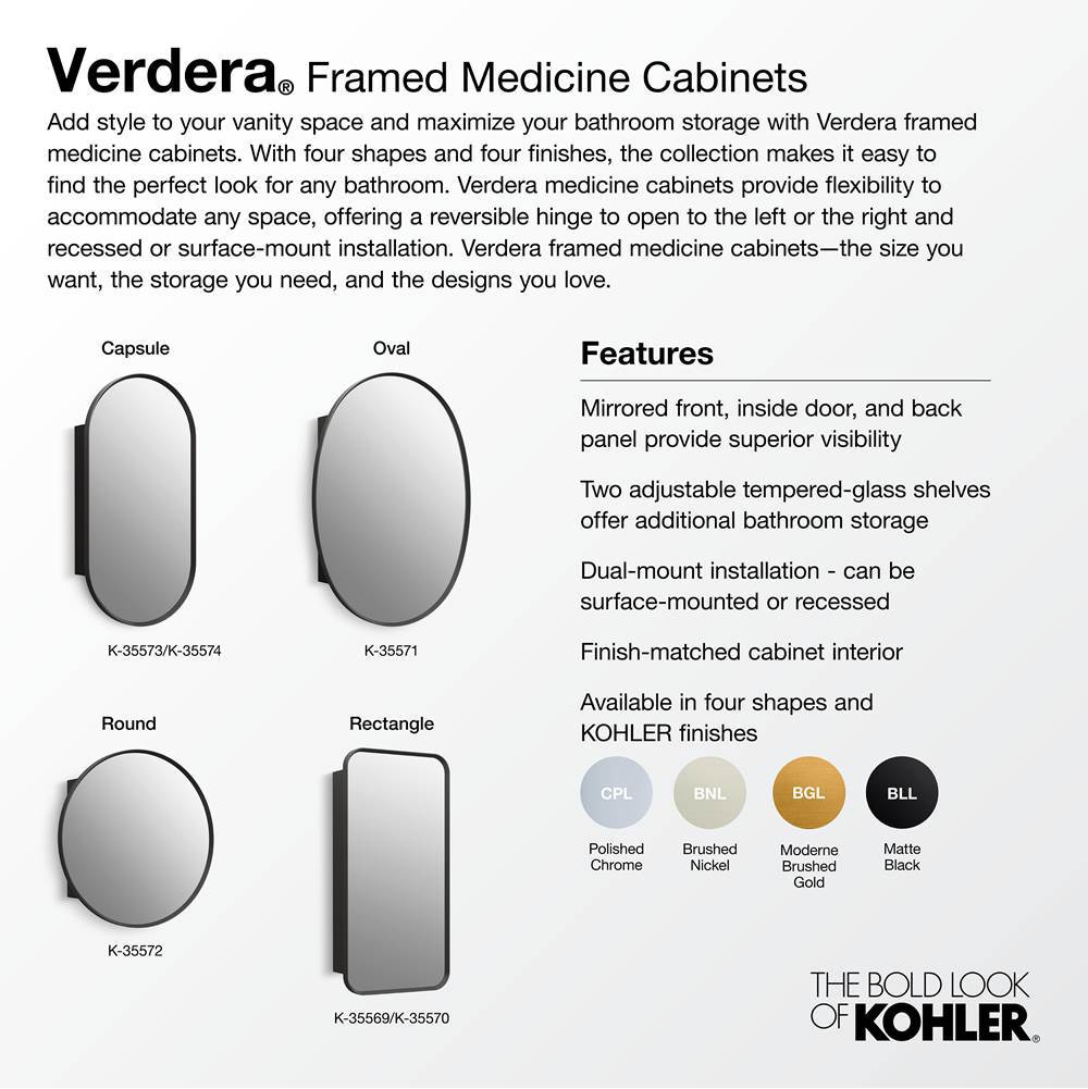 Verdera 24'' x 34'' oval framed medicine cabinet