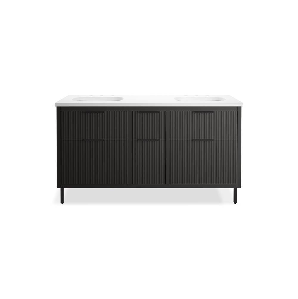 Kohler - Spacity 60'' wall-hung bathroom vanity cabinet with sinks and quartz top - Dark Steel