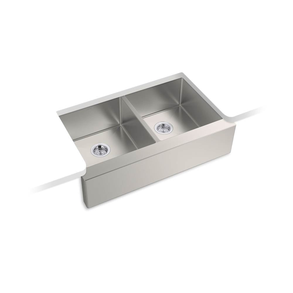Strive 35-1/2'' undermount double-bowl farmhouse kitchen sink with accessories