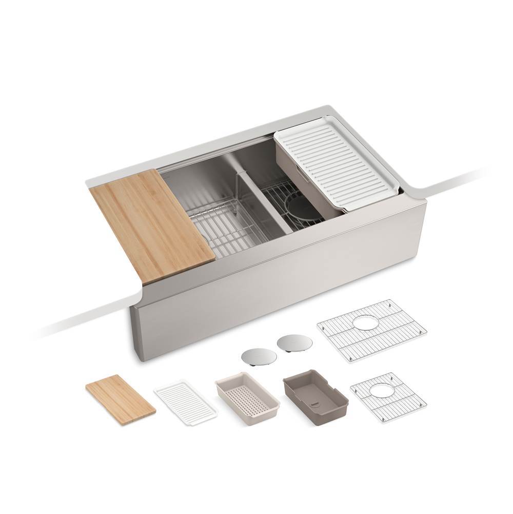 Strive 35-1/2'' undermount double-bowl farmhouse workstation kitchen sink