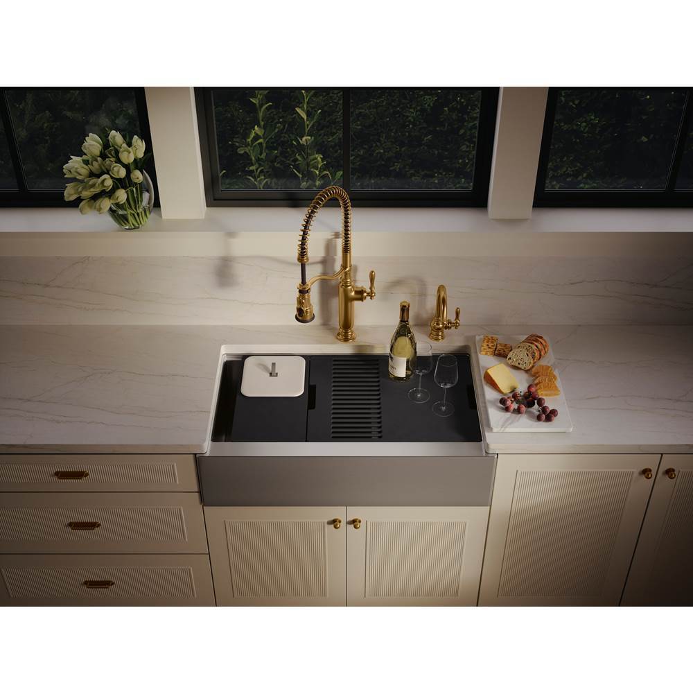 Strive 35-1/2'' undermount double-bowl farmhouse workstation kitchen sink