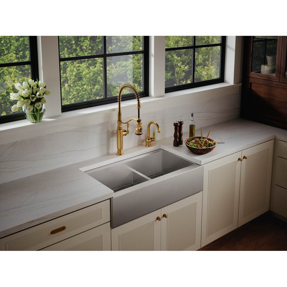 Strive 35-1/2'' undermount double-bowl farmhouse workstation kitchen sink
