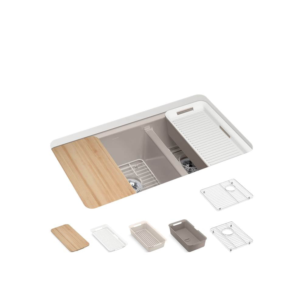 Kohler - Riverby 33'' undermount double-bowl workstation kitchen sink - Truffle