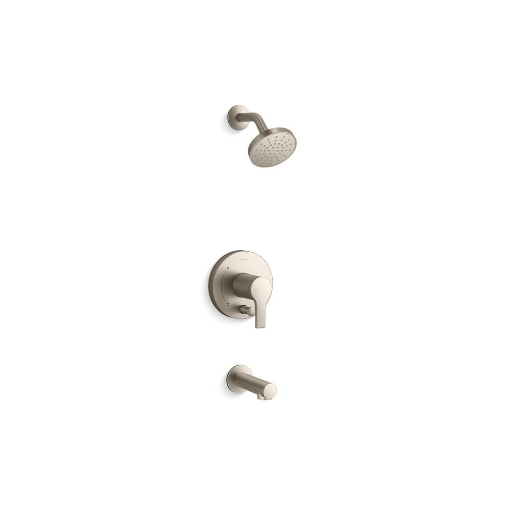 Kohler - Elate Rite-Temp Bath And Shower Trim Kit With Push-Button Diverter 2.5 GPM - Vibrant Brushed Nickel