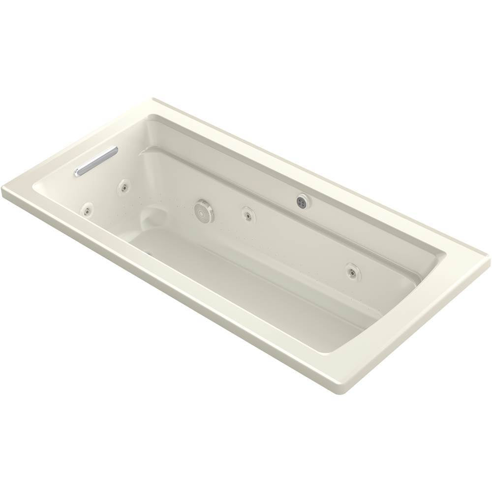 Kohler - Archer 66'' x 32'' drop-in Heated BubbleMassageE air bath with whirlpool - Biscuit